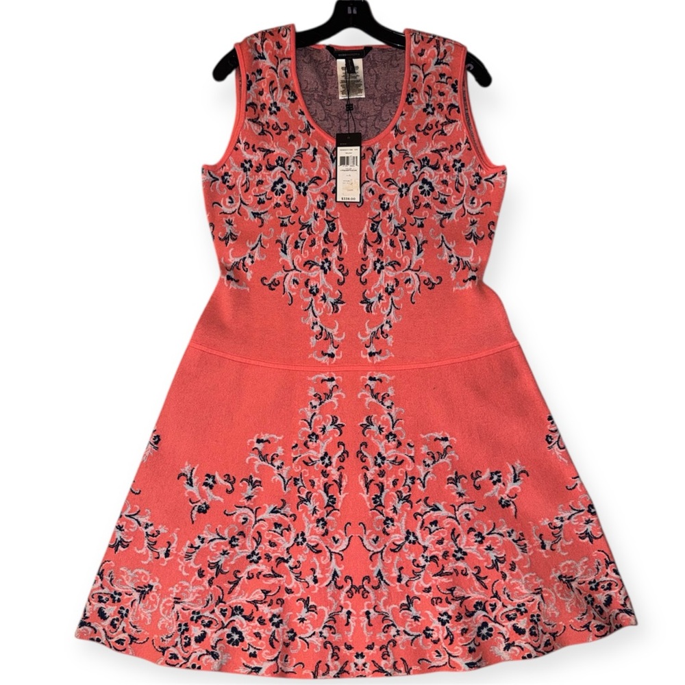 BCBGMaxAzria Coral and Black Midi Dress